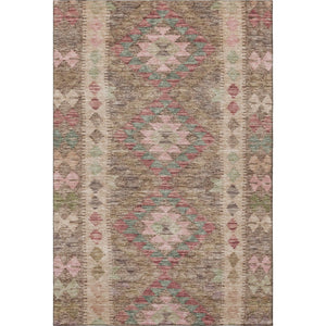 HomeRoots 8' Brown Pink Teal Geometric Washable Area Rug – Modern, Durable, UV-Protected for Family Spaces 691822