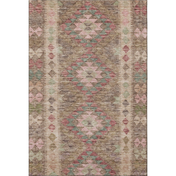 HomeRoots 8' Brown Pink Teal Geometric Washable Area Rug – Modern, Durable, UV-Protected for Family Spaces 691822