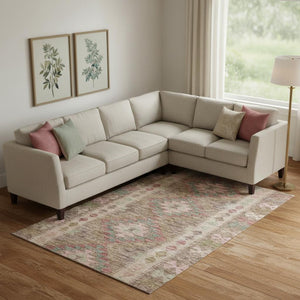 HomeRoots 9' X 12' Geometric Area Rug in Brown, Pink & Teal - Washable, UV Protected, Durable & Stylish Design 691823