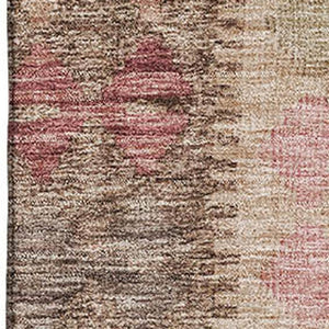 HomeRoots 9' X 12' Geometric Area Rug in Brown, Pink & Teal - Washable, UV Protected, Durable & Stylish Design 691823