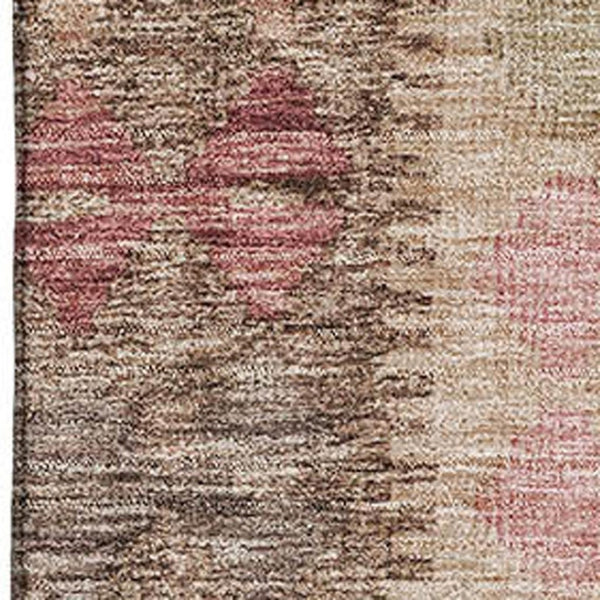 HomeRoots 9' X 12' Geometric Area Rug in Brown, Pink & Teal - Washable, UV Protected, Durable & Stylish Design 691823
