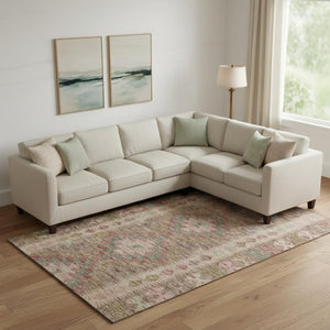 HomeRoots 10' X 14' Vibrant Geometric Area Rug - Brown, Pink & Teal, Stain-Resistant, UV Protected, Durable Design 691824