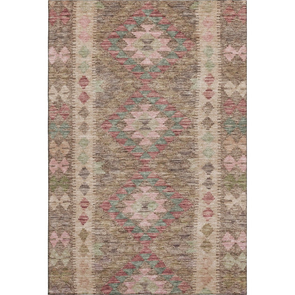 HomeRoots 10' X 14' Vibrant Geometric Area Rug - Brown, Pink & Teal, Stain-Resistant, UV Protected, Durable Design 691824