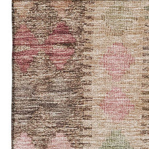 HomeRoots 10' X 14' Vibrant Geometric Area Rug - Brown, Pink & Teal, Stain-Resistant, UV Protected, Durable Design 691824