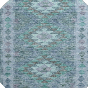HomeRoots 8' X 8' Modern Blue & Aqua Geometric Washable Round Rug with UV Protection for Easy Care Living Spaces 691827