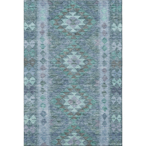 HomeRoots 8' Blue and Pale Aqua Geometric Area Rug - Washable, UV Protected, Stain Resistant, Soft Comfort! 691828