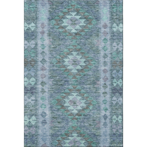 HomeRoots 8' Blue and Pale Aqua Geometric Area Rug - Washable, UV Protected, Stain Resistant, Soft Comfort! 691828