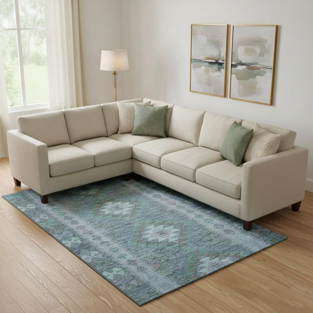 HomeRoots 9' X 12' Modern Blue and Aqua Geometric Washable Area Rug with UV Protection for Busy Homes 691829