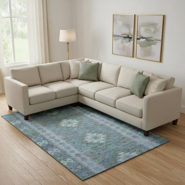 HomeRoots 9' X 12' Modern Blue and Aqua Geometric Washable Area Rug with UV Protection for Busy Homes 691829