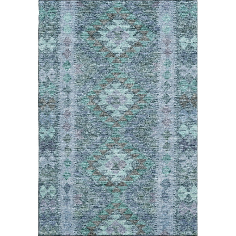 HomeRoots 9' X 12' Modern Blue and Aqua Geometric Washable Area Rug with UV Protection for Busy Homes 691829