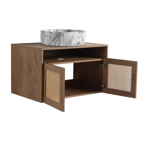 English Elm 30" Wall Mounted Bathroom Vanity Oak Finish Ceramic Art Sink Soft Close Storage W999S00493