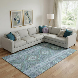 HomeRoots 10' Modern Geometric Blue & Aqua Washable Area Rug - UV Resistant, Stain-Resistant, Durable Design 691830