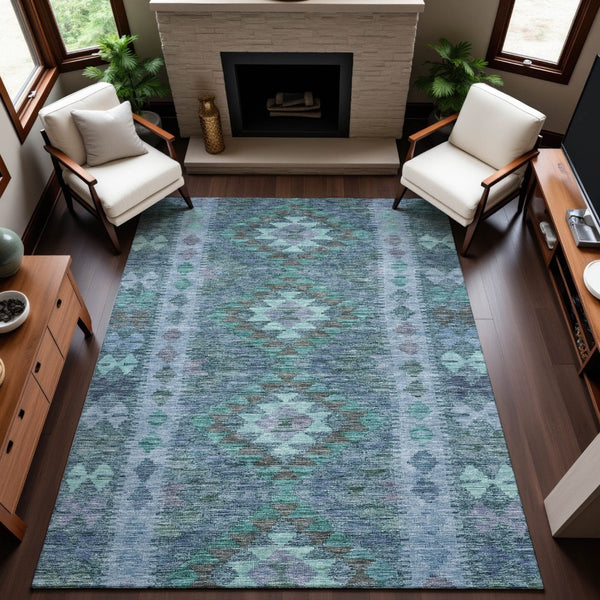 HomeRoots 10' Modern Geometric Blue & Aqua Washable Area Rug - UV Resistant, Stain-Resistant, Durable Design 691830