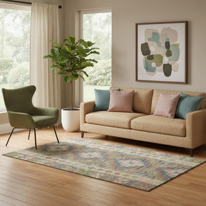 HomeRoots 5' X 8' Vibrant Geometric Area Rug in Green, Pink & Blue - Washable, UV-Protected, and Stylish! 691832