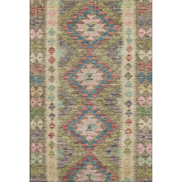 HomeRoots 5' X 8' Vibrant Geometric Area Rug in Green, Pink & Blue - Washable, UV-Protected, and Stylish! 691832
