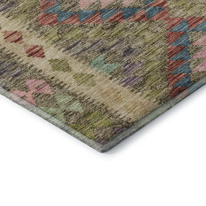 HomeRoots 5' X 8' Vibrant Geometric Area Rug in Green, Pink & Blue - Washable, UV-Protected, and Stylish! 691832