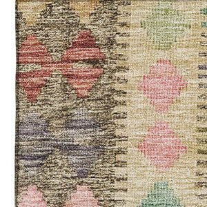 HomeRoots 5' X 8' Vibrant Geometric Area Rug in Green, Pink & Blue - Washable, UV-Protected, and Stylish! 691832