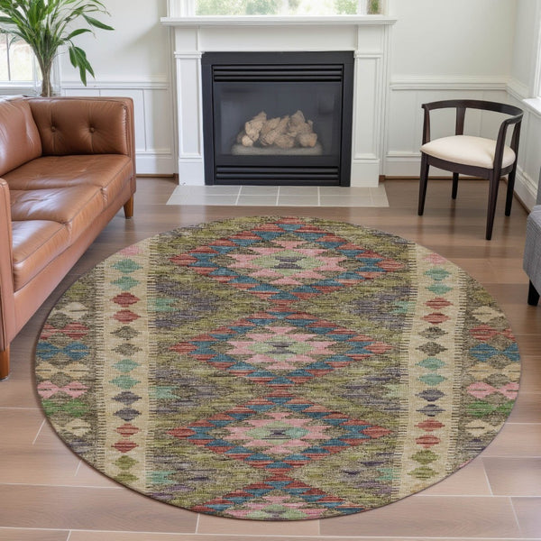 HomeRoots 8' X 8' Vibrant Geometric Washable Round Rug with UV Protection - Perfect for Kids, Pets & Style 691833