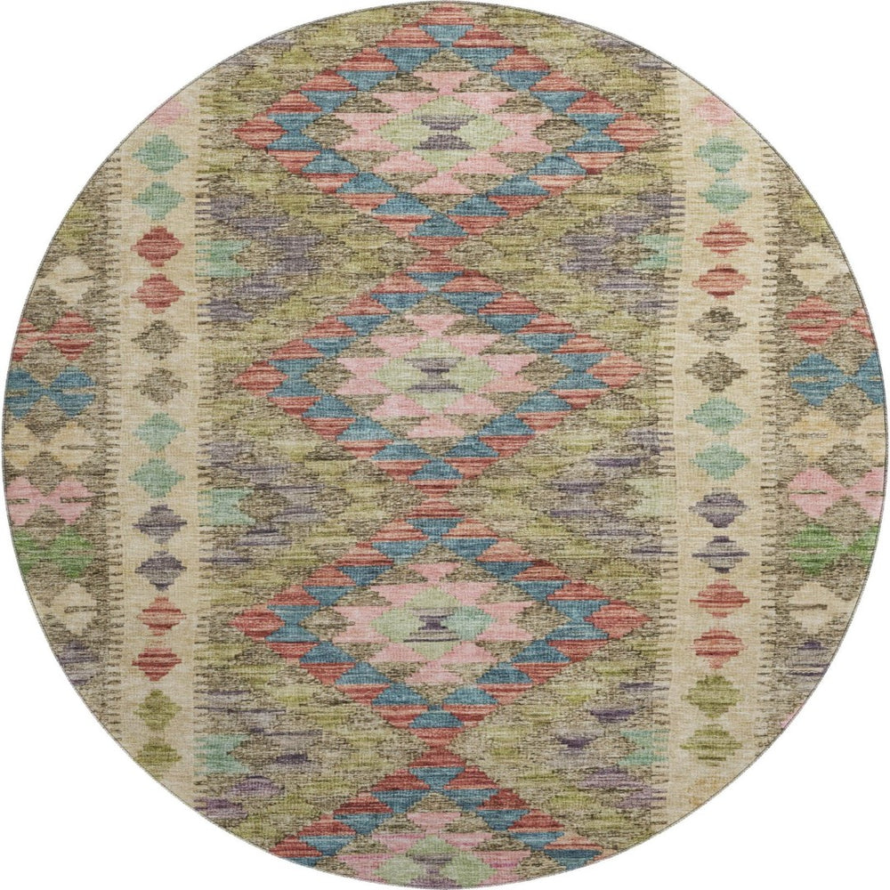 HomeRoots 8' X 8' Vibrant Geometric Washable Round Rug with UV Protection - Perfect for Kids, Pets & Style 691833