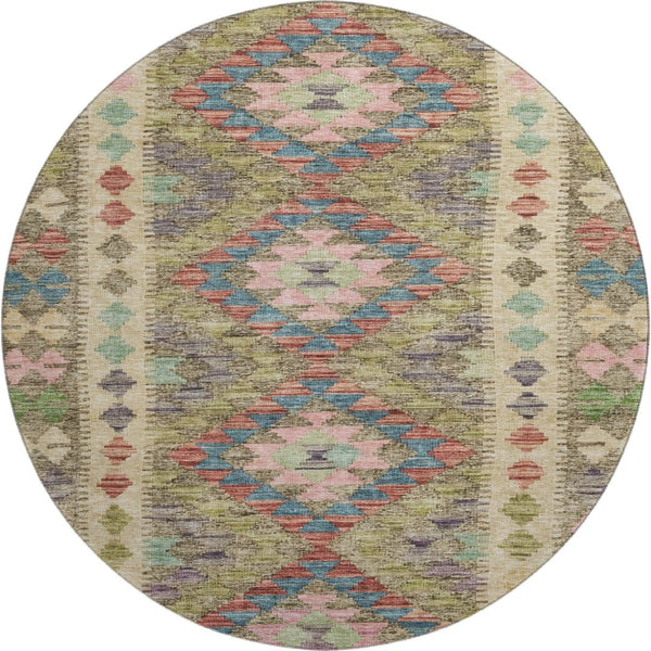 HomeRoots 8' X 8' Vibrant Geometric Washable Round Rug with UV Protection - Perfect for Kids, Pets & Style 691833