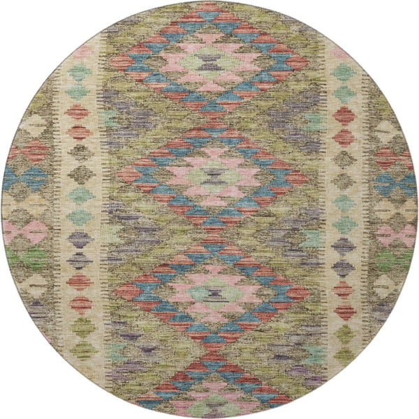 HomeRoots 8' X 8' Vibrant Geometric Washable Round Rug with UV Protection - Perfect for Kids, Pets & Style 691833