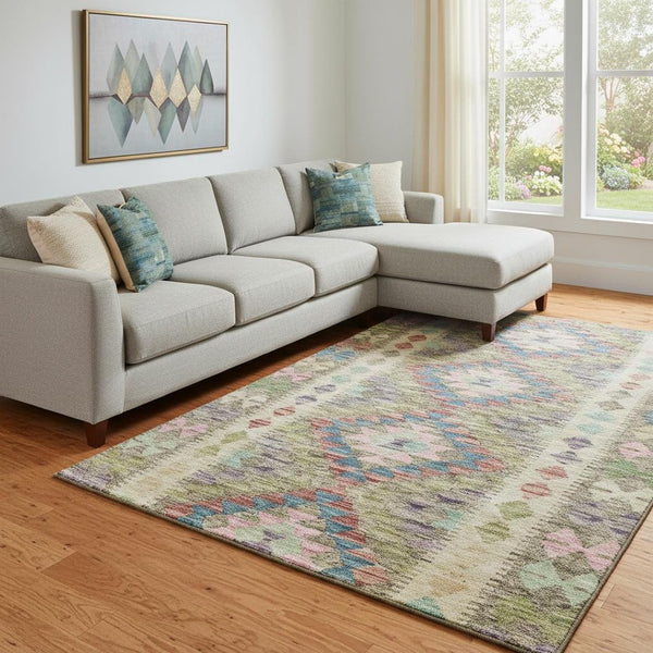 HomeRoots 8' Colorful Geometric Washable Area Rug with UV Protection - Stain-Resistant for Family Spaces 691834