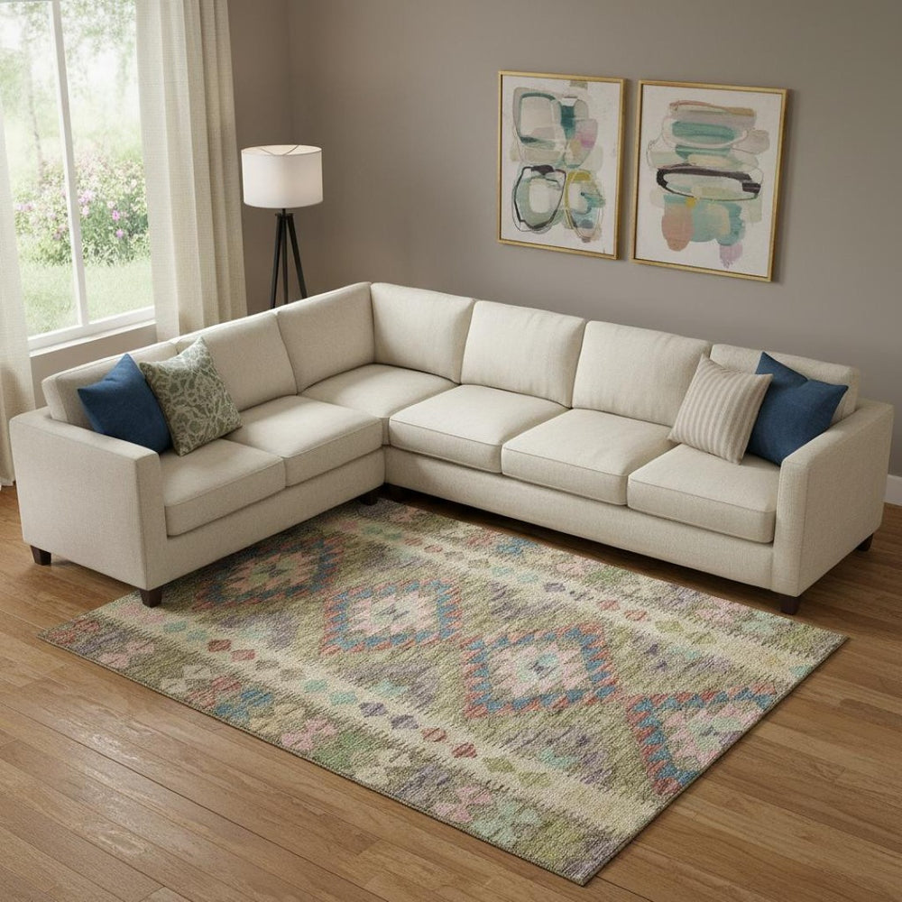 HomeRoots 9' X 12' Modern Green Pink Blue Geometric Area Rug - Washable, UV-Protected & Pet-Friendly Design 691835