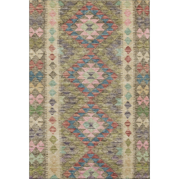 HomeRoots 9' X 12' Modern Green Pink Blue Geometric Area Rug - Washable, UV-Protected & Pet-Friendly Design 691835