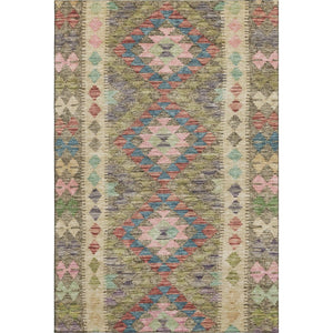 HomeRoots 10' X 14' Geometric Area Rug in Green, Pink & Blue - Washable, UV-Protected & Stain Resistant Design 691836