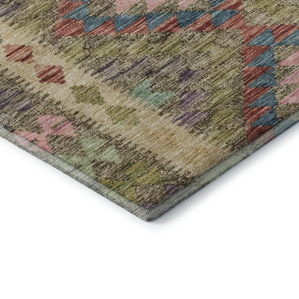 HomeRoots 10' X 14' Geometric Area Rug in Green, Pink & Blue - Washable, UV-Protected & Stain Resistant Design 691836
