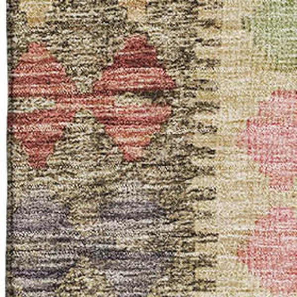 HomeRoots 10' X 14' Geometric Area Rug in Green, Pink & Blue - Washable, UV-Protected & Stain Resistant Design 691836