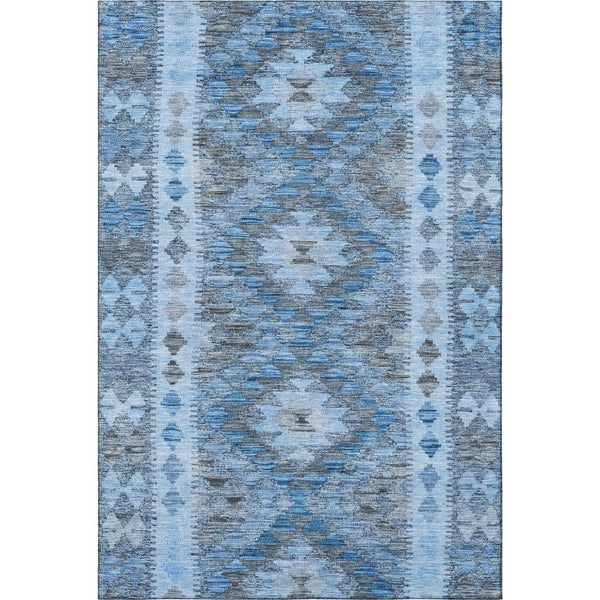 HomeRoots 5' X 8' Modern Navy Blue Gray Silver Geometric Area Rug – Washable, UV Protected, Pet Friendly! 691838