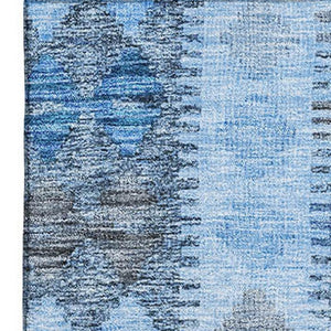 HomeRoots 8' Navy Blue Gray and Silver Geometric Washable Area Rug - Stylish, Durable, and UV Protected Design 691840