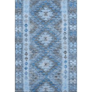 HomeRoots 9' X 12' Geometric Washable Area Rug in Navy, Gray & Silver - Durable, UV-Protected, Stylish Décor 691841