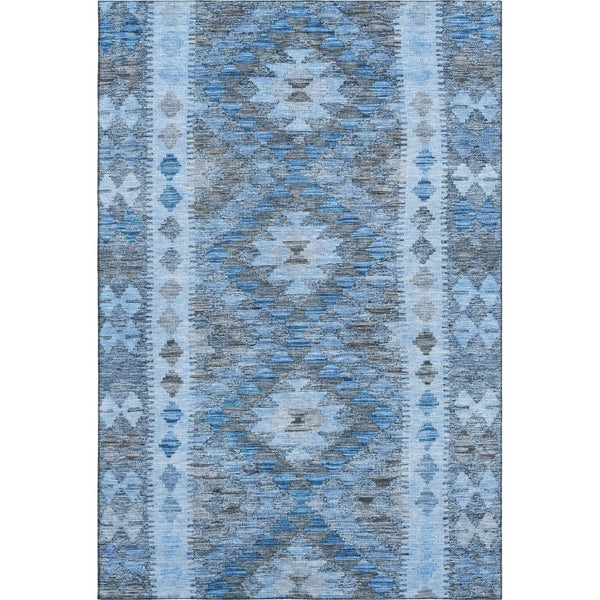 HomeRoots 9' X 12' Geometric Washable Area Rug in Navy, Gray & Silver - Durable, UV-Protected, Stylish Décor 691841