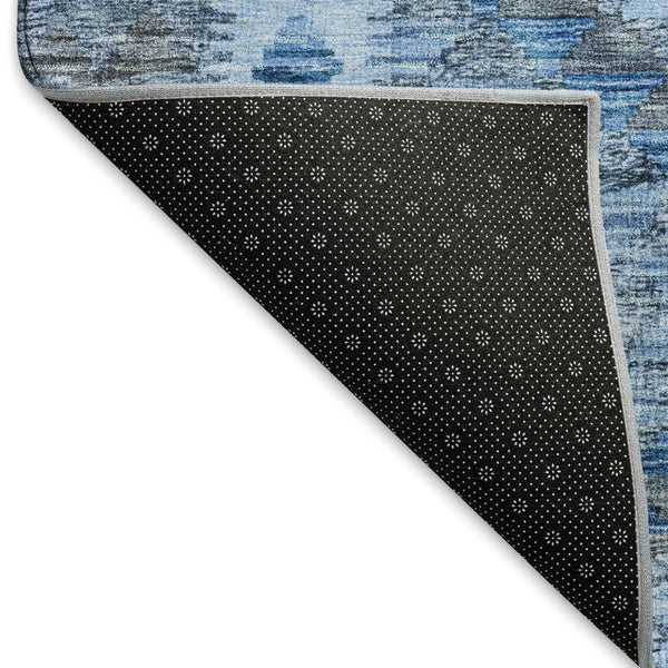 HomeRoots 9' X 12' Geometric Washable Area Rug in Navy, Gray & Silver - Durable, UV-Protected, Stylish Décor 691841