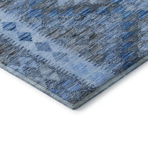 HomeRoots 9' X 12' Geometric Washable Area Rug in Navy, Gray & Silver - Durable, UV-Protected, Stylish Décor 691841