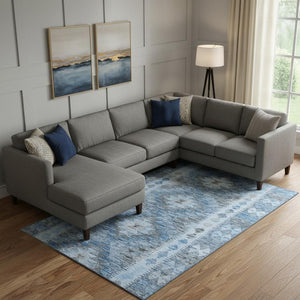 HomeRoots 10' X 14' Navy Blue Geometric Area Rug with UV Protection - Durable, Washable, Modern Design for Homes 691842