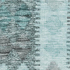 HomeRoots 5' X 8' Washable Teal Gray Aqua Geometric Area Rug with UV Protection for Stylish, Durable Comfort 691844