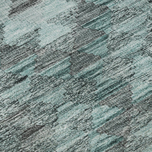 HomeRoots 8' X 8' Teal Gray Aqua Geometric Washable Round Rug - Stylish, Durable, UV Protected for High Traffic Areas 691845