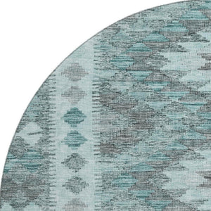 HomeRoots 8' X 8' Teal Gray Aqua Geometric Washable Round Rug - Stylish, Durable, UV Protected for High Traffic Areas 691845