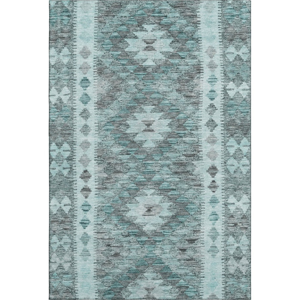 HomeRoots 9' X 12' Teal Gray Aqua Geometric Area Rug - Durable, Stain-Resistant with UV Protection for Homes 691847