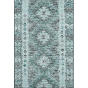 HomeRoots 9' X 12' Teal Gray Aqua Geometric Area Rug - Durable, Stain-Resistant with UV Protection for Homes 691847
