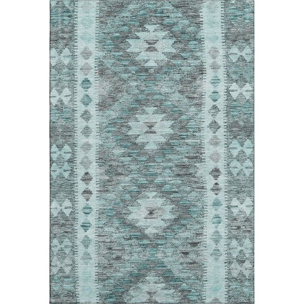 HomeRoots 9' X 12' Teal Gray Aqua Geometric Area Rug - Durable, Stain-Resistant with UV Protection for Homes 691847