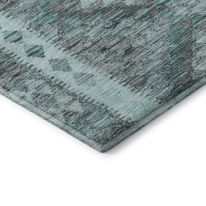 HomeRoots 9' X 12' Teal Gray Aqua Geometric Area Rug - Durable, Stain-Resistant with UV Protection for Homes 691847