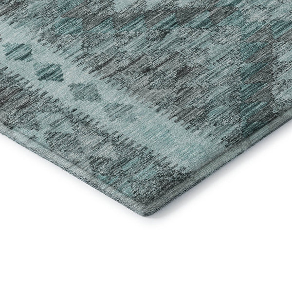 HomeRoots 9' X 12' Teal Gray Aqua Geometric Area Rug - Durable, Stain-Resistant with UV Protection for Homes 691847
