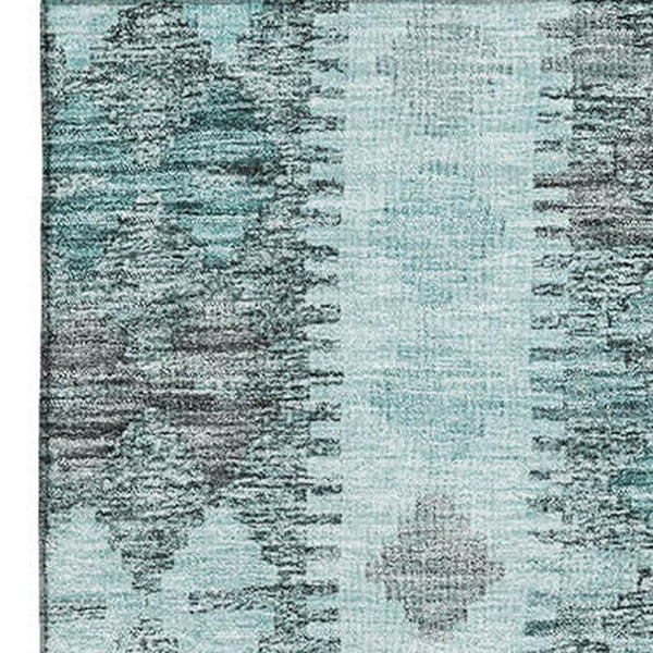 HomeRoots 9' X 12' Teal Gray Aqua Geometric Area Rug - Durable, Stain-Resistant with UV Protection for Homes 691847