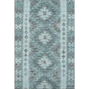HomeRoots 9' X 12' Teal Gray Aqua Geometric Area Rug - Durable, Stain-Resistant with UV Protection for Homes 691847
