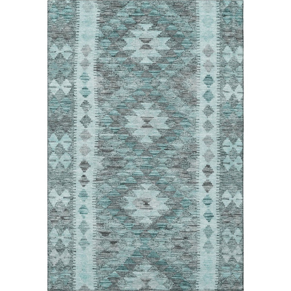 HomeRoots 9' X 12' Teal Gray Aqua Geometric Area Rug - Durable, Stain-Resistant with UV Protection for Homes 691847