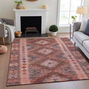 HomeRoots 5' X 8' Stylish Terra Cotta Gray & Silver Geometric Area Rug – Washable, UV-Protected, Durable Design 691850
